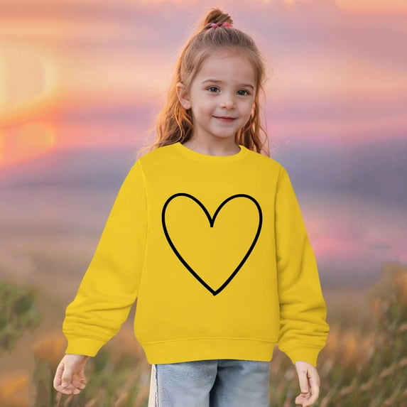 Spazoro Toddler Girls Pullover Sweatshirts, Love Cute Print Crew Neck Fall and Winter Tops For Kids Girls Boys Yellow Size 9 T