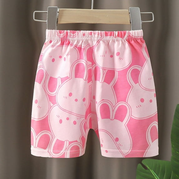 Spazoro Toddler Girls Sport Shorts, Activewear Printed Summer Elastic Waist Comfortable Fit Pants for Child Girls Boys Pink Size 3 T