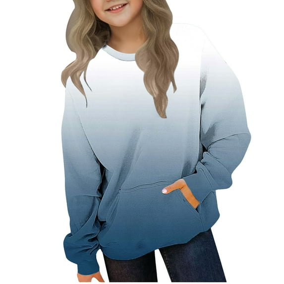 Spazoro Toddler Girls Swearshirts, Crew Neck Fall Winter with Pockets Gradient Color Casual Pullover Tops for Girls Navy Size 3 T