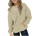 thumbnail image 1 of Spazoro Toddler Girls Swearshirts, Fall Winter with Pockets Solid Color Crew Neck Casual Pullover Tops for Girls Beige Size 9 T, 1 of 6