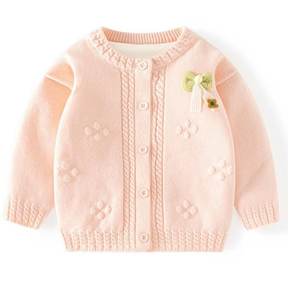 Spazoro Toddler Girls Sweaters, Button Down Long Sleeve Fall Winter Bow Cotton Cardigan for Child Girls Pink Size 2 T