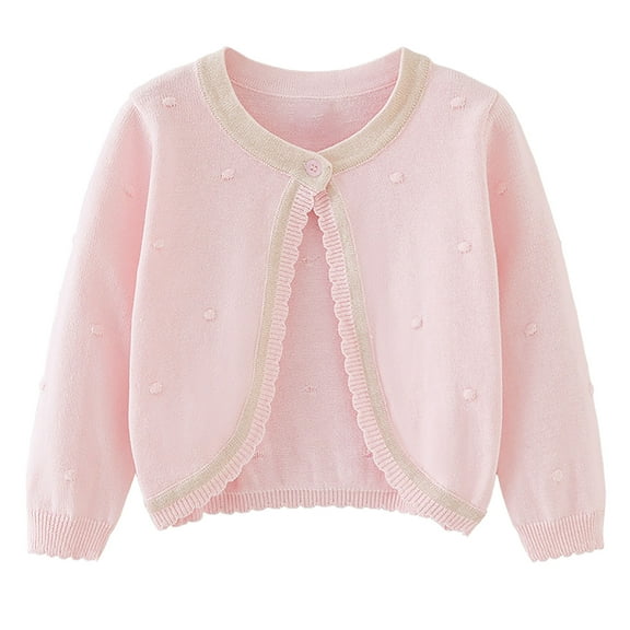 Spazoro Toddler Girls Sweaters, Button Down Solid Color Fall Winter Cotton Long Sleeve Cardigan for Child Girls Pink Size 3 T