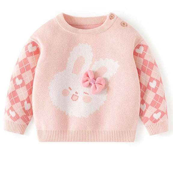 Spazoro Toddler Girls Sweaters, Crew Neck Cotton Long Sleeve Fall Winter Animal Print Warm Tops for Child Girls Pink Size 6 Months