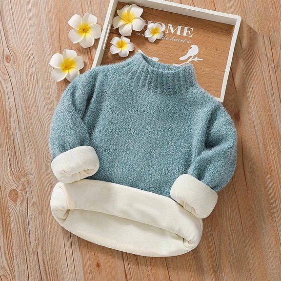 Spazoro Toddler Girls Sweaters, Crew Neck Long Sleeve Fall Winter Pullover Tops for Kids Girls Boys Blue Size 5-6 T