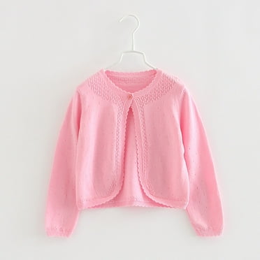 Spazoro Toddler Girls Sweaters, Fall Winter Button Down Long Sleeve Cotton Solid Color Cardigan for Child Girls Pink Size 5 T