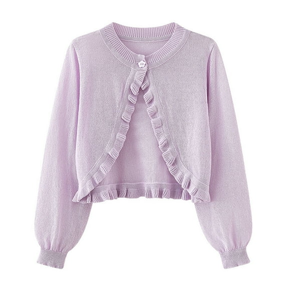 Spazoro Toddler Girls Sweaters, Fall Winter Long Sleeve Cotton Solid Color Button Down Cardigan for Child Girls Purple Size 18 Months