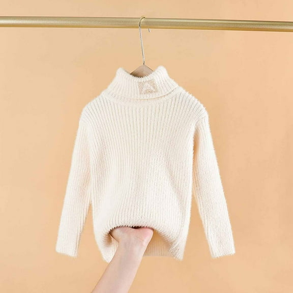 Spazoro Toddler Girls Sweaters, Fall Winter Long Sleeve Turtleneck Pullover Tops for Kids Girls Boys White Size 9-10 T