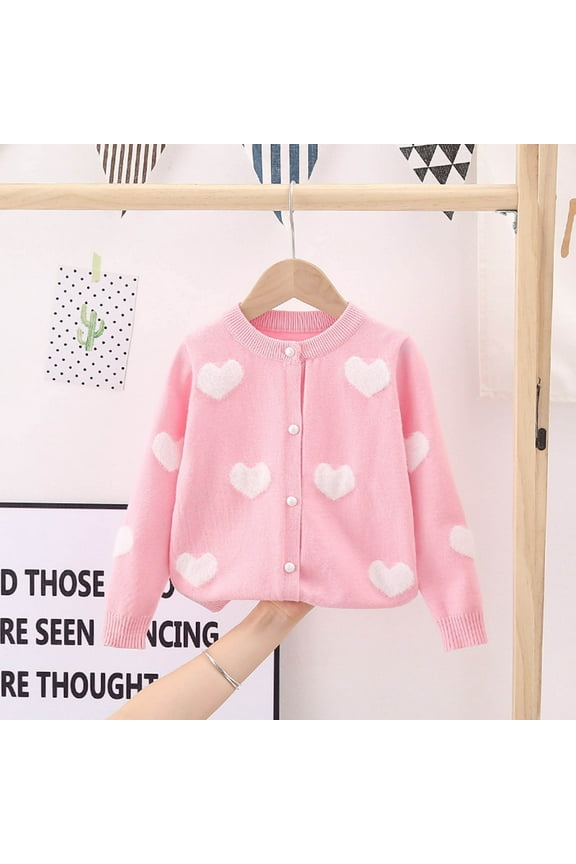 Toddler Girls Sweaters, Knitted Cotton Crew Neck Long Sleeve Fall Winter Cardigan Tops for Kids Girls Boys Pink Size 4 T