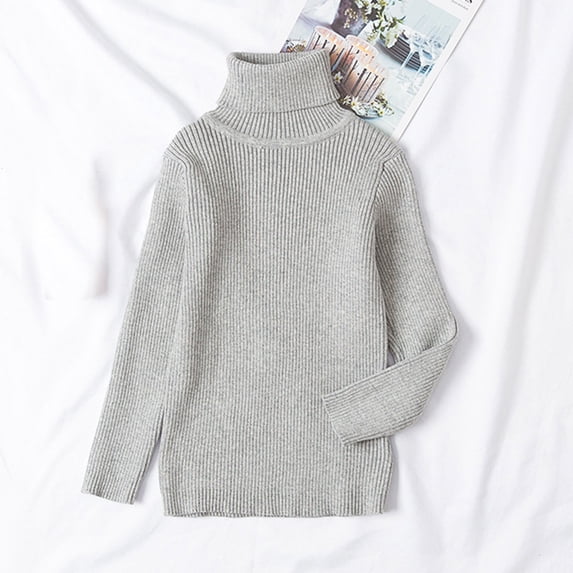 Spazoro Toddler Girls Sweaters, Knitted Cotton Turtleneck Long Sleeve Fall Winter Pullover Tops for Kids Girls Boys Gray Size 5-6T