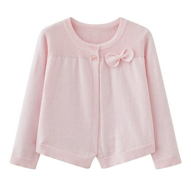 Spazoro Toddler Girls Sweaters, Long Sleeve Button Down Solid Color Fall Winter Cotton Cardigan for Child Girls Pink Size 2 T