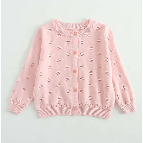 Spazoro Toddler Girls Sweaters, Long Sleeve Button Down Solid Color Fall Winter Cotton Cardigan for Child Girls Pink Size 4 T