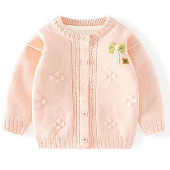 Spazoro Toddler Girls Sweaters, Long Sleeve Cotton Bow Button Down Fall Winter Cardigan for Child Girls Pink Size 3 Months