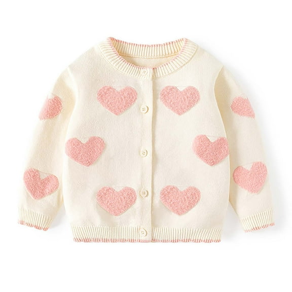 Spazoro Toddler Girls Sweaters, Long Sleeve Cotton Cute Print Fall Winter Button Down Cardigan for Child Girls Beige Size 9 Months