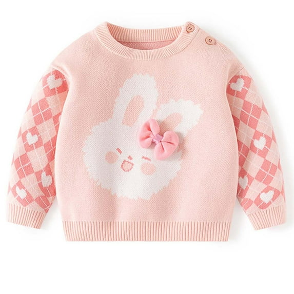 Spazoro Toddler Girls Sweaters, Long Sleeve Crew Neck Cotton Fall Winter Animal Print Warm Tops for Child Girls Pink Size 2 T