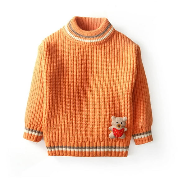 Spazoro Toddler Girls Sweaters, Long Sleeve Knitted Cotton Fall Winter Crew Neck Pullover Tops for Kids Girls Boys Orange Size 3 T