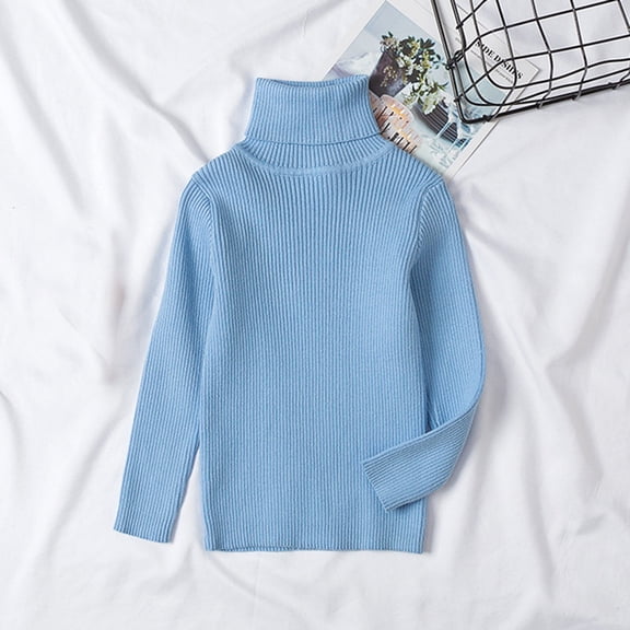 Spazoro Toddler Girls Sweaters, Turtleneck Knitted Cotton Fall Winter Long Sleeve Pullover Tops for Kids Girls Boys Blue Size 80