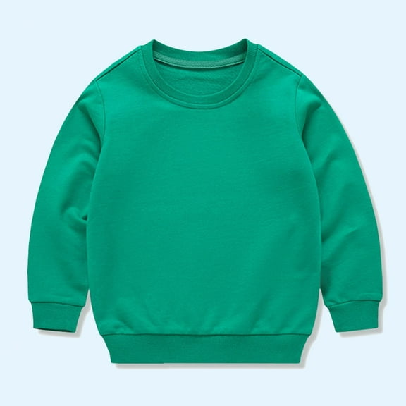 Spazoro Toddler Girls Sweatshirts, Casual Crew Neck Solid Color Long Sleeve Pullover Tops for Kids Girls Boys Green Size 2 T