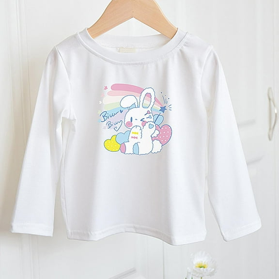 Spazoro Toddler Girls Sweatshirts, Crew Neck Graphic Casual Long Sleeve Pullover Tops for Kids Girls Boys White Size 6 T
