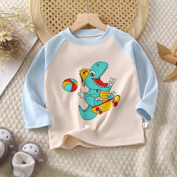 Spazoro Toddler Girls Sweatshirts, Crew Neck Long Sleeve Casual Graphic Pullover Tops for Kids Girls Boys Blue Size 18 Months