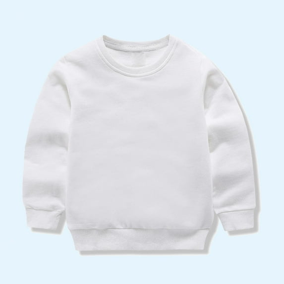 Spazoro Toddler Girls Sweatshirts, Crew Neck Solid Color Casual Long Sleeve Pullover Tops for Kids Girls Boys White Size 5 T