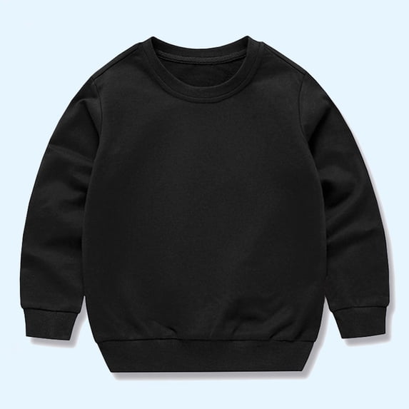 Spazoro Toddler Girls Sweatshirts, Long Sleeve Casual Crew Neck Solid Color Pullover Tops for Kids Girls Boys Black Size 7 T
