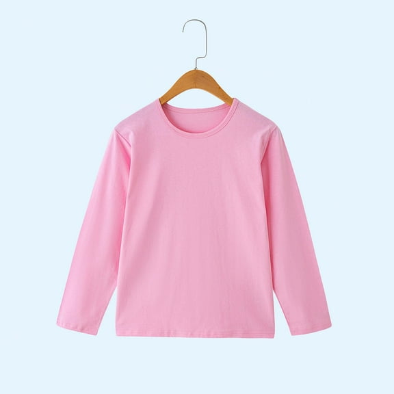 Spazoro Toddler Girls Sweatshirts, Long Sleeve Solid Color Crew Neck Casual Pullover Tops for Kids Girls Boys Pink Size 7 T