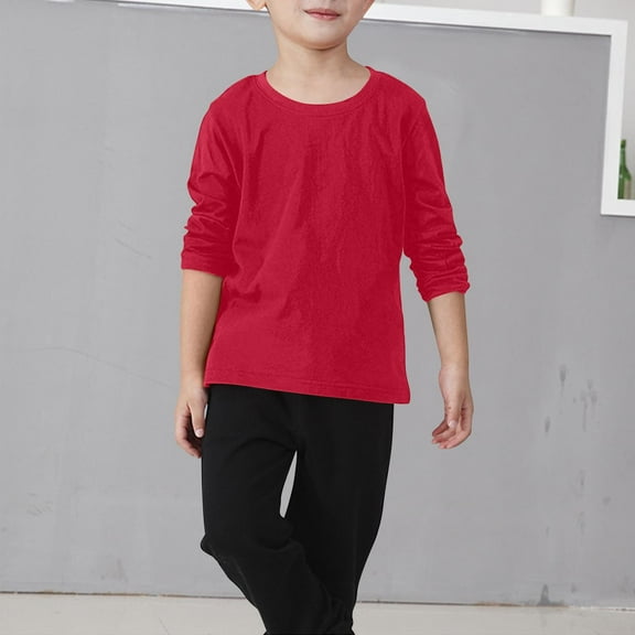 Spazoro Toddler Girls Sweatshirts, Solid Color Casual Long Sleeve Crew Neck Pullover Tops for Kids Girls Boys Red Size 7-8 T