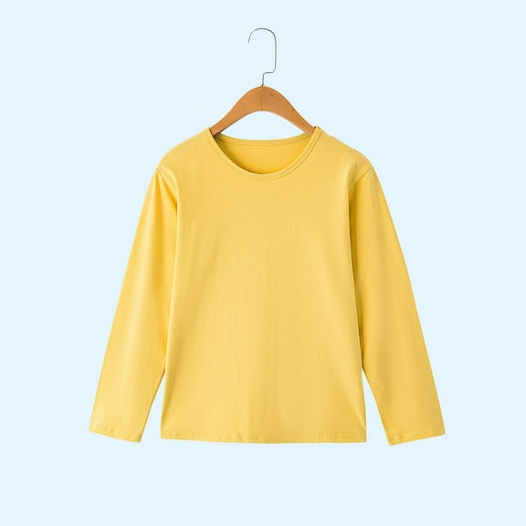 Spazoro Toddler Girls Sweatshirts, Solid Color Casual Long Sleeve Crew Neck Pullover Tops for Kids Girls Boys Yellow Size 4 T