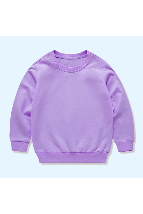 Toddler Girls Sweatshirts, Solid Color Crew Neck Casual Long Sleeve Pullover Tops for Kids Girls Boys Purple Size 3 T