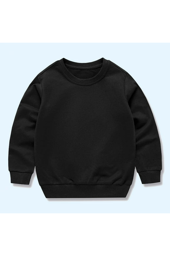Toddler Girls Sweatshirts, Solid Color Crew Neck Long Sleeve Casual Pullover Tops for Kids Girls Boys Black Size 1 T