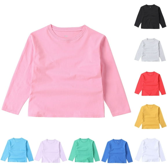 Spazoro Toddler Girls Sweatshirts, Solid Color Long Sleeve Crew Neck Casual Pullover Tops for Kids Girls Boys Hot Pink Size 4-5 T