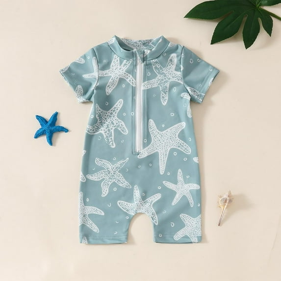 Spazoro Toddler Girls Swimsuits, Breathable Quick Drying Floral Print Zipper Jumpsuit Short Sleeved Beach Swimming Pool Swimsuit for Chid Girls Green Size 18 Months