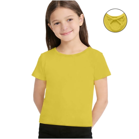 Spazoro Toddler Girls T-Shirts Tees, Short Sleeve Cute Print Round Neck Casual Tops for Kids Yellow Size 5-6