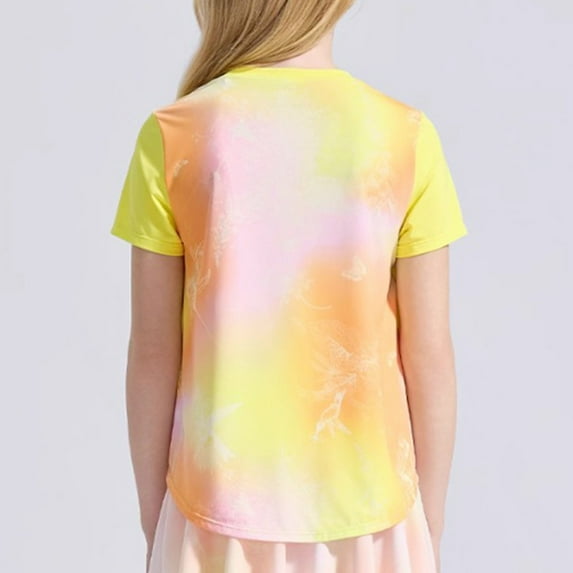 Spazoro Toddler Girls T-shirts, Activewear Sport Crewneck with Gradient Color Summer Short Sleeve Tops Yellow Size 4-16T