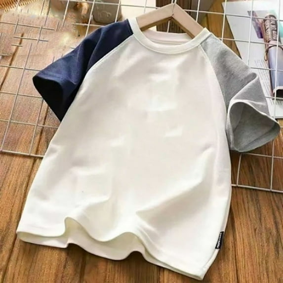 Spazoro Toddler Girls T-shirts, Casual Crewneck Summer Color Block Patching Short Sleeve Tops White Size 1-13T