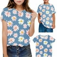 thumbnail image 1 of Spazoro Toddler Girls T-shirts, Casual Crewneck Summer Floral Print Short Sleeve Tops Tee Blue Size 3 T, 1 of 9