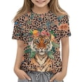 thumbnail image 1 of Spazoro Toddler Girls T-shirts, Casual Crewneck Summer Printed Short Sleeve Tops Tee Brown Size 13 T, 1 of 7