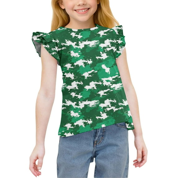 Spazoro Toddler Girls T-shirts, Casual Crewneck Summer Printed Short Sleeve Tops Tee Green Size 6 T