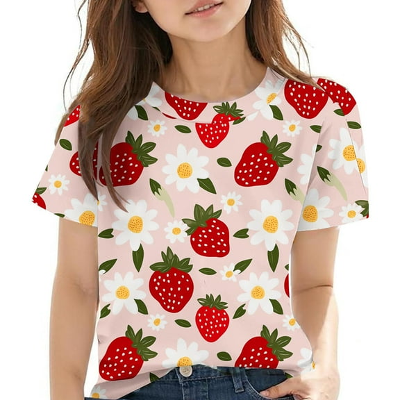 Spazoro Toddler Girls T-shirts, Casual Crewneck Summer Printed Short Sleeve Tops Tee Watermelon Red Size 3 T