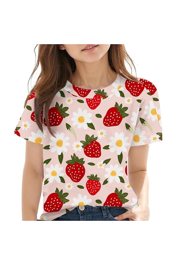 Toddler Girls T-shirts, Casual Crewneck Summer Printed Short Sleeve Tops Tee Watermelon Red Size 4 T