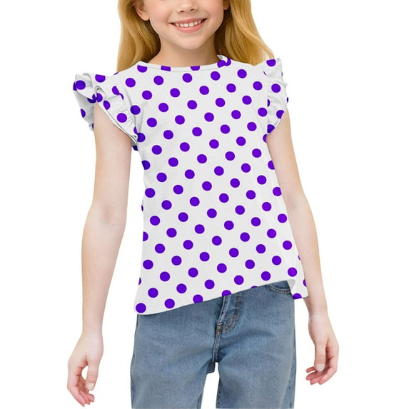 Spazoro Toddler Girls T-shirts, Casual Dot Print Summer Crewneck Short Sleeve Tops Tee Purple Size 8 T