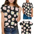 thumbnail image 1 of Spazoro Toddler Girls T-shirts, Casual Floral Print Summer Crewneck Short Sleeve Tops Tee Black Size 9 T, 1 of 9