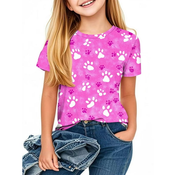 Spazoro Toddler Girls T-shirts, Casual Printed Crewneck Summer Short Sleeve Tops Tee Pink Size 3 T