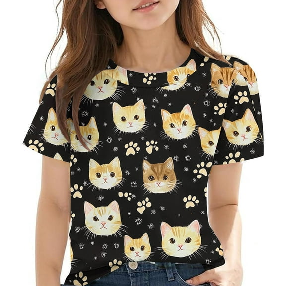 Spazoro Toddler Girls T-shirts, Casual Printed Summer Crewneck Short Sleeve Tops Tee Black Size 3-4T