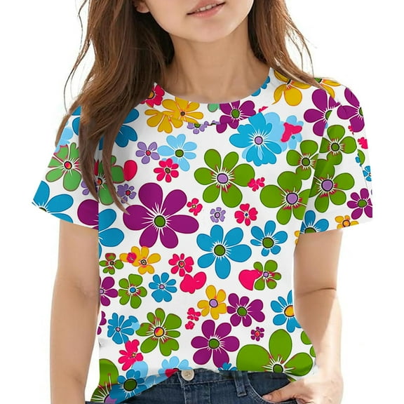 Spazoro Toddler Girls T-shirts, Casual Printed Summer Crewneck Short Sleeve Tops Tee Green Size 5 T