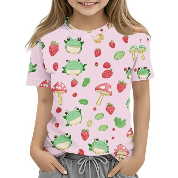 Spazoro Toddler Girls T-shirts, Casual Printed Summer Crewneck Short Sleeve Tops Tee Green Size 5 T