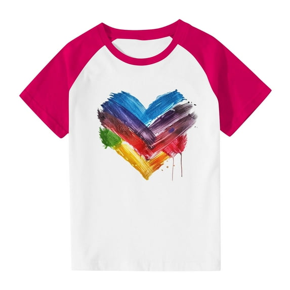 Spazoro Toddler Girls T-shirts, Casual Summer Crewneck Graphic Short Sleeve Tops Tee Hot Pink Size 7 T