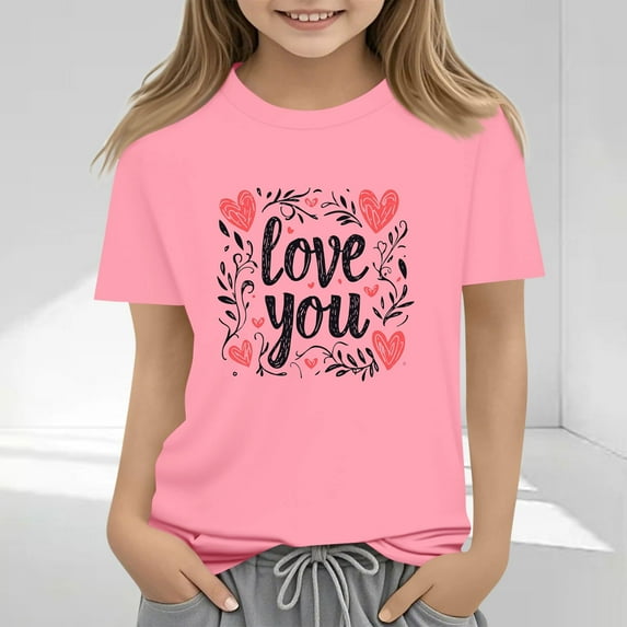 Spazoro Toddler Girls T-shirts, Casual Summer Love Mom Crewneck Short Sleeve Tops Pink Size 2-13T