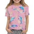 thumbnail image 1 of Spazoro Toddler Girls T-shirts, Casual Summer Printed Crewneck Short Sleeve Tops Tee Pink Size 9 T, 1 of 7