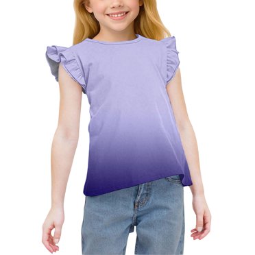 Spazoro Toddler Girls T-shirts, Casual with Gradient Color Crewneck Summer Short Sleeve Tops Tee Purple Size 8 T